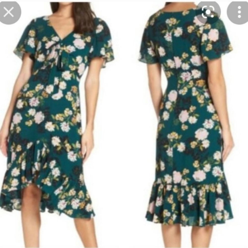 Charles Henry Floral Print Ruffle Hem Midi Dress Sz Med